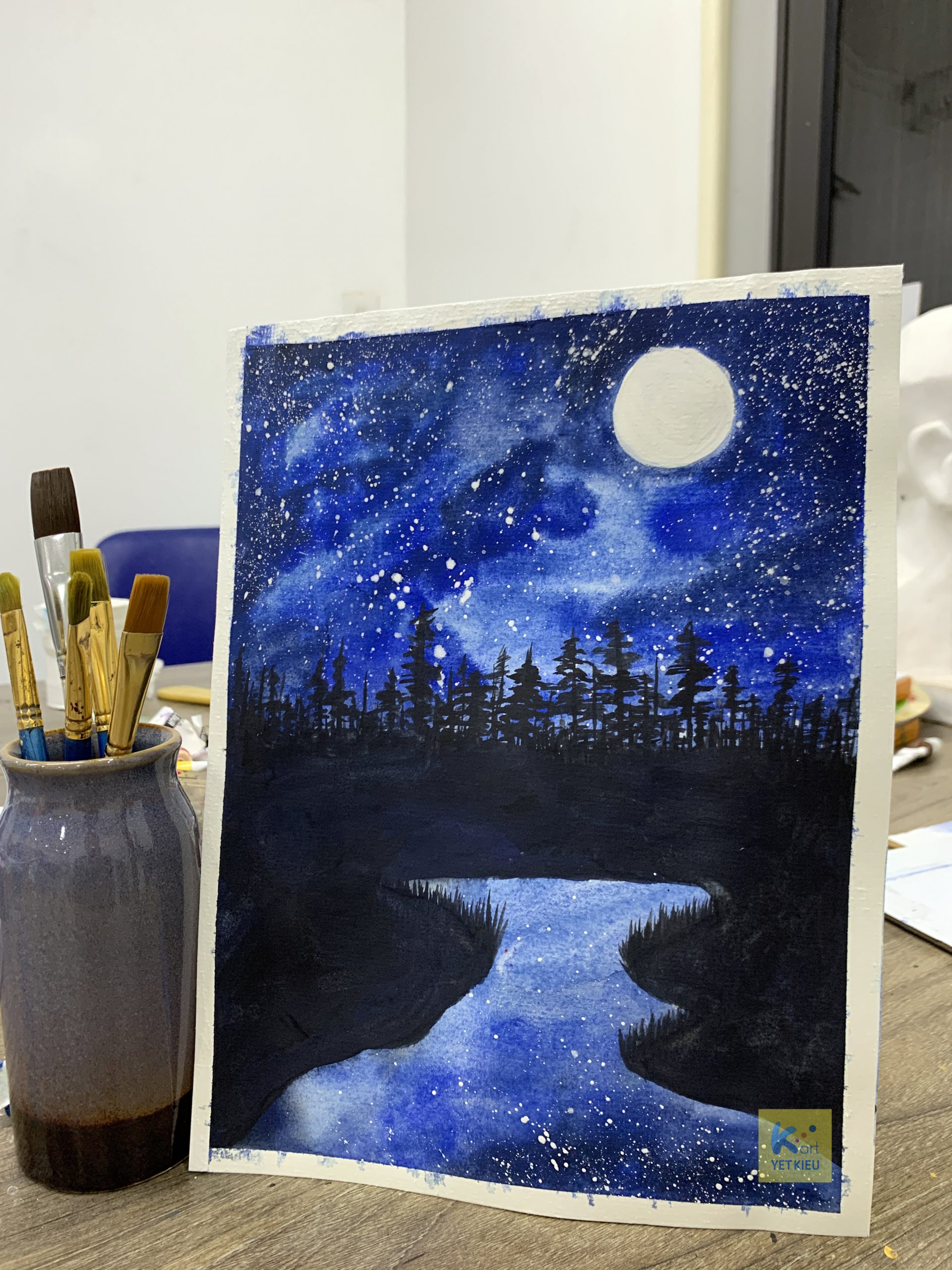 Vẽ tranh galaxy với cây đơn giản bằng màu bằng màu nước Thiên Long và giấy  A4 cứng thông thường  Tilado